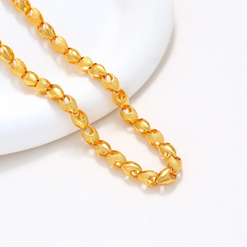 Neck Jewelry AU750 Boss Chain 9999 Real Gold Necklace Round Bead 18K chain Sleek Rock for men and women