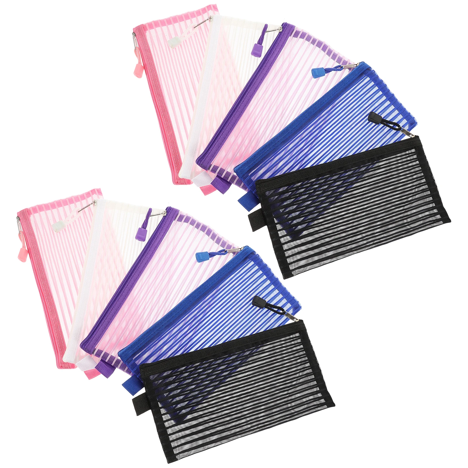 

10Pcs Large Capacity Transparent Mesh Stationery Storage Pencil Bags White Purple Black Bulk Lightweight Durable