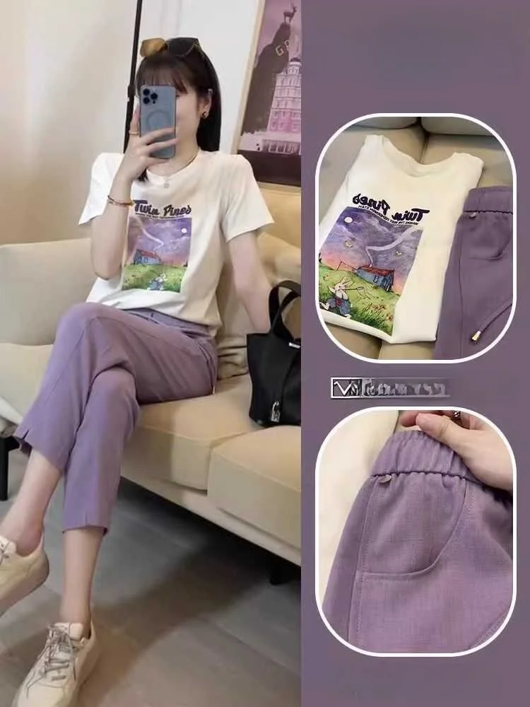 

Летний комплект 2025: Новинка! Утягивающий топ и широкие брюки больших размеров. Комплект из двух предметов: футболка с коротким рукавом и круглым вырезом, полиэстер.