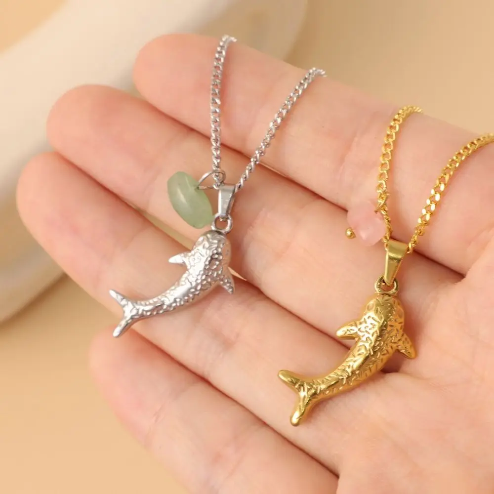 Trend Stainless Steel Fish Pendant Necklace Metal Geometrics Design Dolphin Fish Pendant Resin Sea Animal Necklace Party