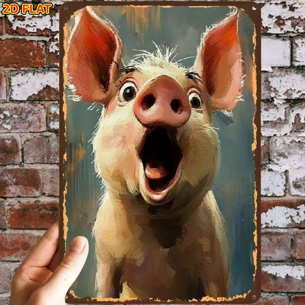 Funny Pig Painting Metal aluminum Sign Metal Iron Sign, Pre-Drilled Holes, Suitable for Indoor, Garden, Outdoor, Home, Office