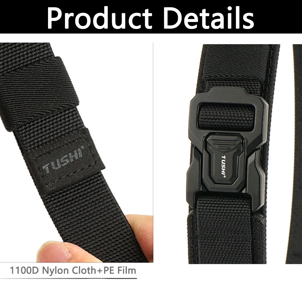 TUSHI Neuer starre Hosengürtel für Männer, Metallschnalle, Schnellverschluss, militärischer taktischer Gürtel, dicker Nylon-Freizeitgürtel, männlicher Gürtel – Detail 13