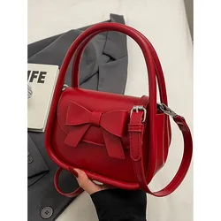 Red Bow Crossbody Bag Women Korean Popular Design High-end Handbag Cute Mini Single Shoulder Small Square Bag Bridal Wedding Bag