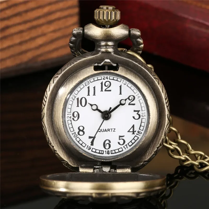 Steampunk Half Hunter Skull Bone Case Men Women Analog Quartz Pocket Watch Arabic Number Display with Necklace Chain	 Timepiece