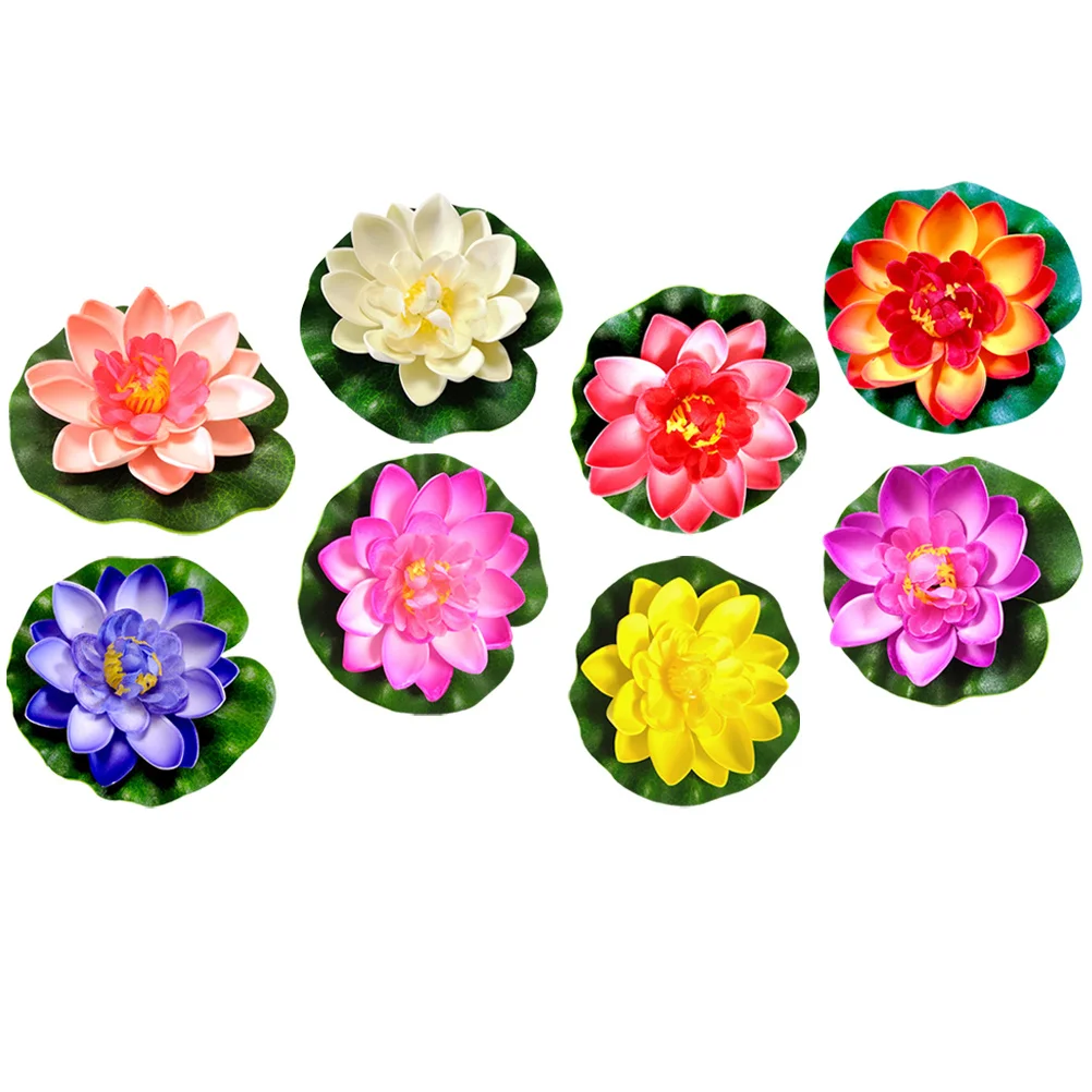 

8Pcs Artificial Lotus Flowers Floating Decor Bright Color Pond Garden Pool Fountain Decoration Simulation Plant