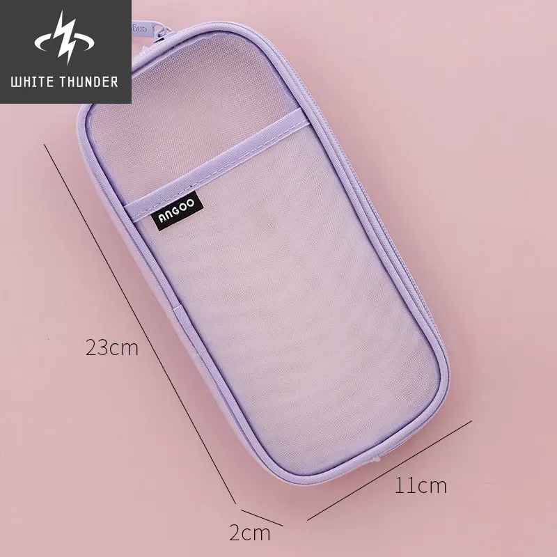 1pcs Angoo Transparent Mesh Pencil Case Pen Bag High Quality Ice Cream Color Storage Pouch Organizer for Stationery School A6452
