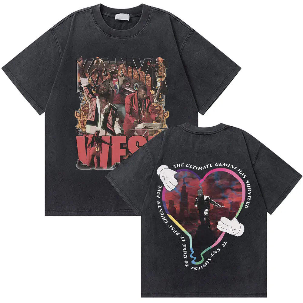 

Washed Vintage Rapper Kanye West Heartbreak Graphic T-shirt Men Women Hip Hop Fashion Pop Music T Shirts Oversized Short Sleeve