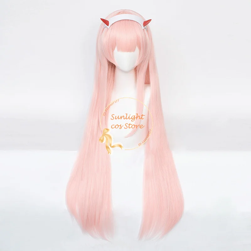 Anime  02 Zero Two Cosplay Wigs 100cm Long Pink Straight Women Wig Heat Resistant Synthetic Hair + Wig Cap