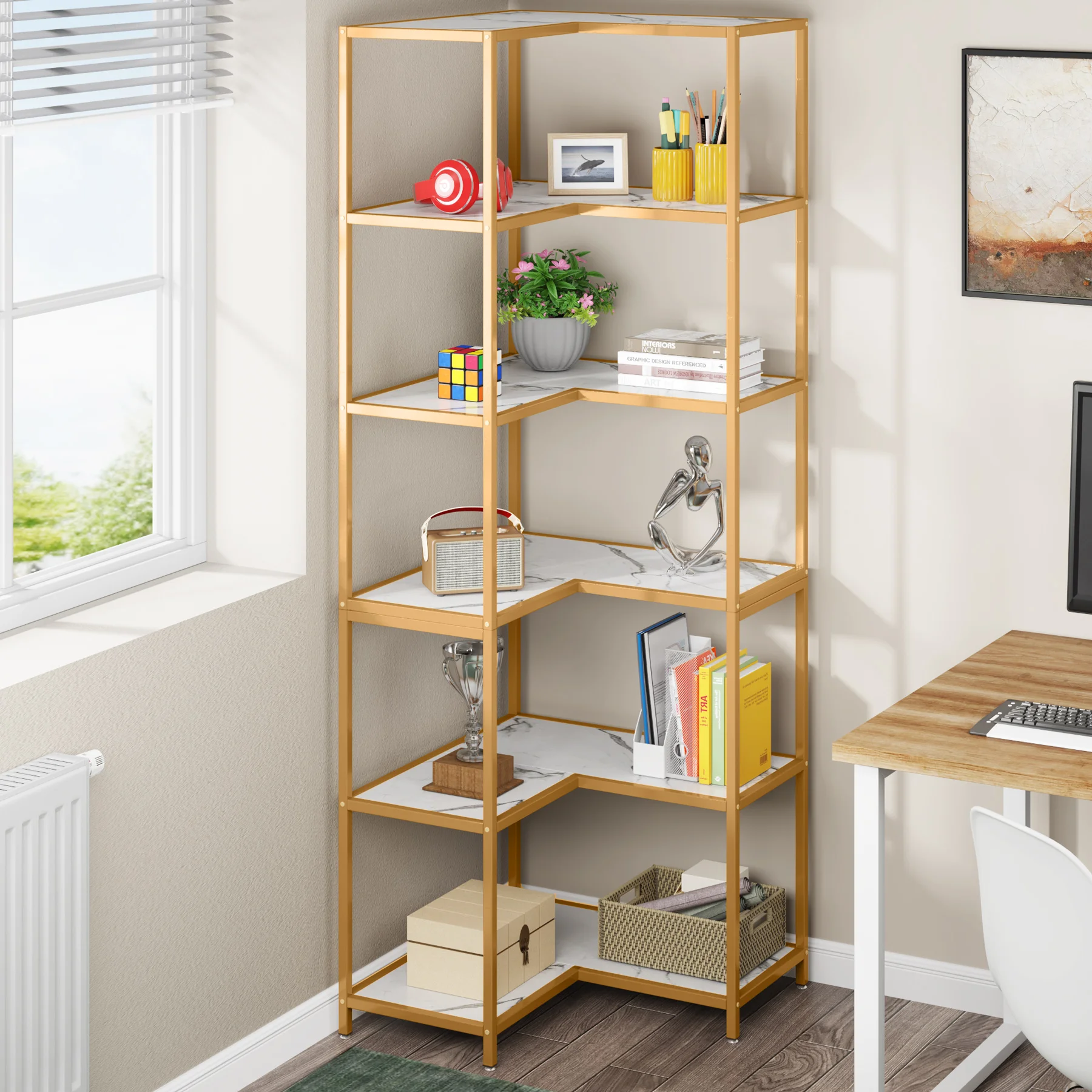 Tribesigns 6-Shelf Corner Bookshelf, 70.9