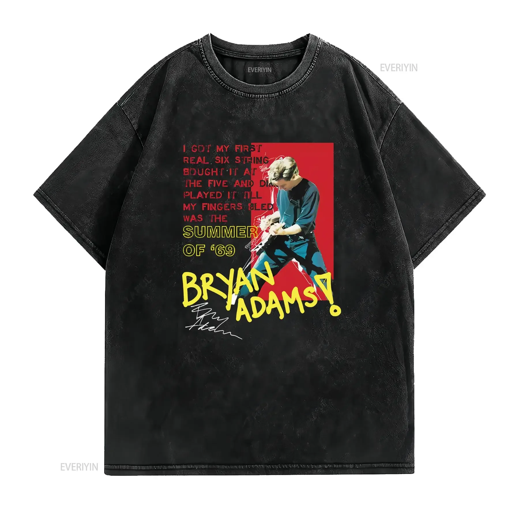 Vtg Bryan Adams Summer Of 69 Cotton Black All Size T Shirt vintage Washed Stretched Unisex streetwear Casual Soft graphic