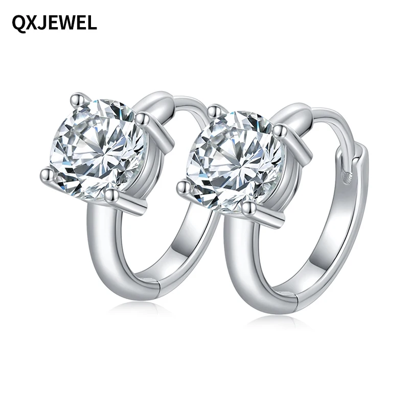 

QXJEWEL 1 Carat Round Shape Moissanite Earrings 4 Prongs D Color Classic Silver Plated 18k Gold Fine Jewelry Free Shipping