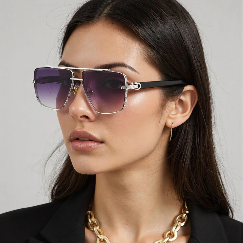 

Modern Fashionable Women's Sunglasses 2025 Square Eyeglass Frame with Metal Decoration Simple Lines Stylish Accessory for Ladies