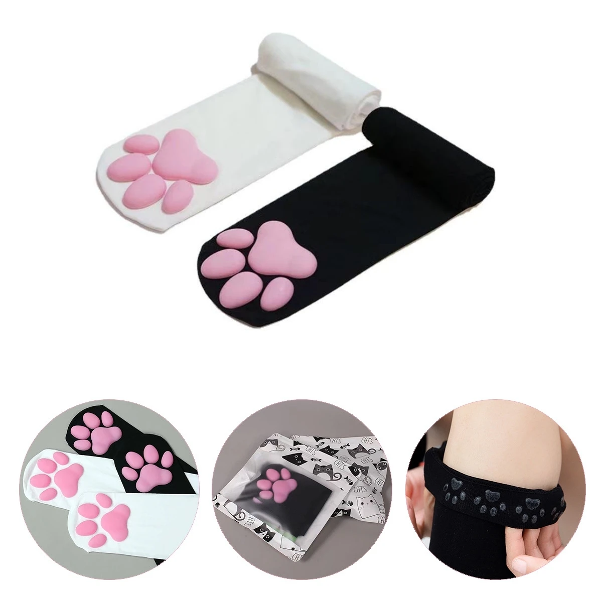 Hot Cat Paw Pad Harajuku Stockings Pink Cute Lolita Thigh High Socks Women Cosplay 3D Kitten Claw Stockings For Adult Children