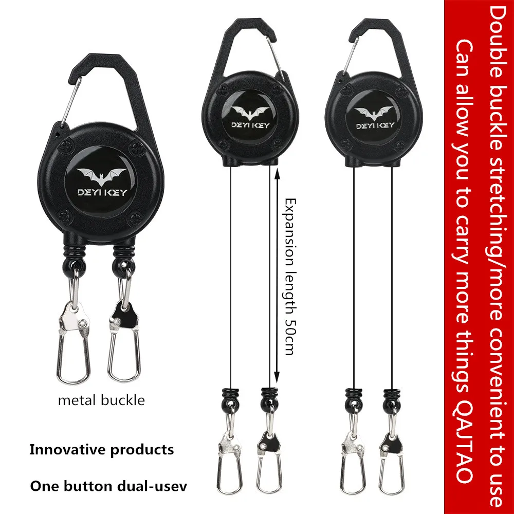 Boucle à clip extérieure à double tête, boucle de suspension pour permis de travail, porte-clés, boucle de pêche, boucle télescopique, boucle facile à tirer