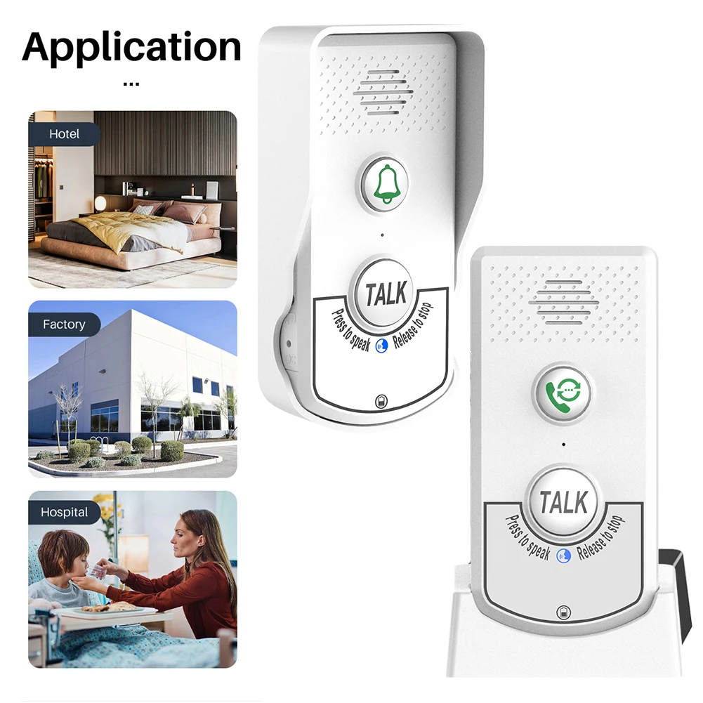 2 Way Voice Intercom ABS Wireless Voice Intercom Two Way Audio Voice Sender and Reciever for Home Hospital Hotel Call Door Chime