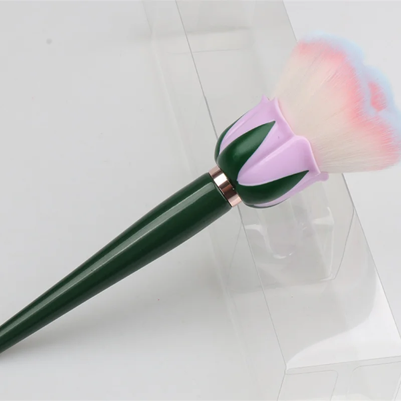Pennello per trucco a forma di fiore di rosa Manico in legno Pennello per fard in polvere super grande con setole rosa morbide Strumento cosmetico multiuso