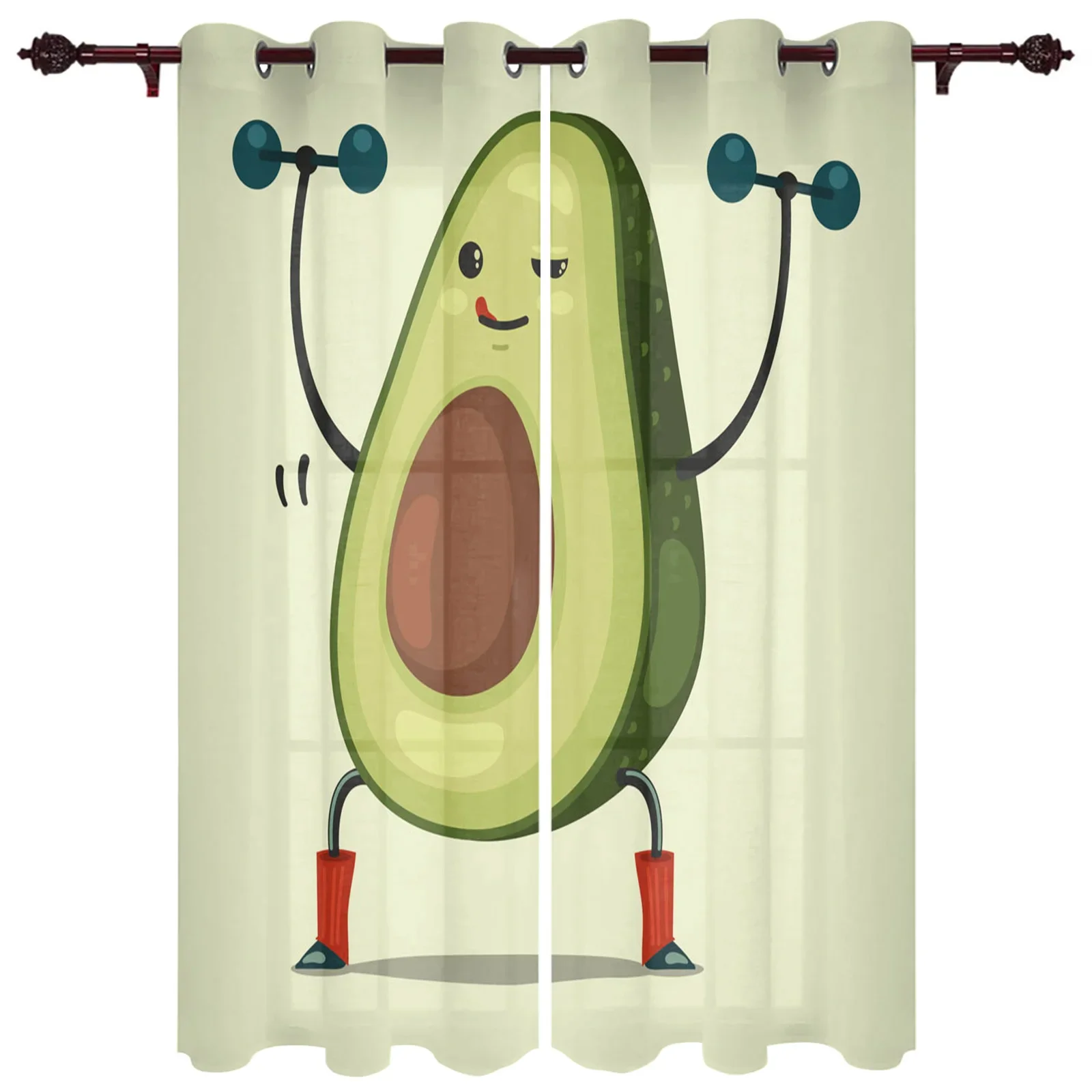 Fruit Cartoon Avocado Barbell Lovely Green Curtains for Bedroom Living Room Drapes Kitchen Children Window Curtain Home Decor