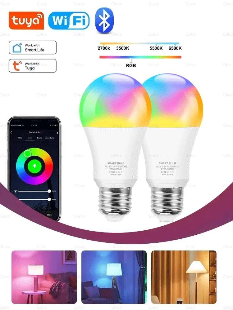 Tuya Wifi/Bluetooth inteligentna żarówka Led Alexa lampa Led E27 RGB 110V 220V inteligentne lampy dla asystenta Google inteligentne życie — zdjęcie 2