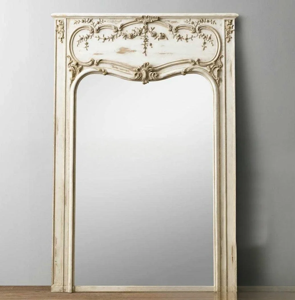 Solid wood carving flower full-length mirror custom furniture clothing store fitting mirror cloakroom floor-to-ceiling