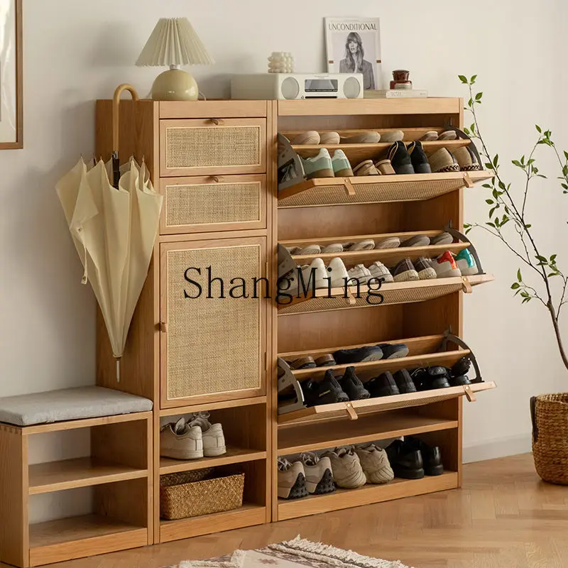 

SM solid wood rattan shoe cabinet small apartment large capacity doorway cabinet household ultra-thin cabinet