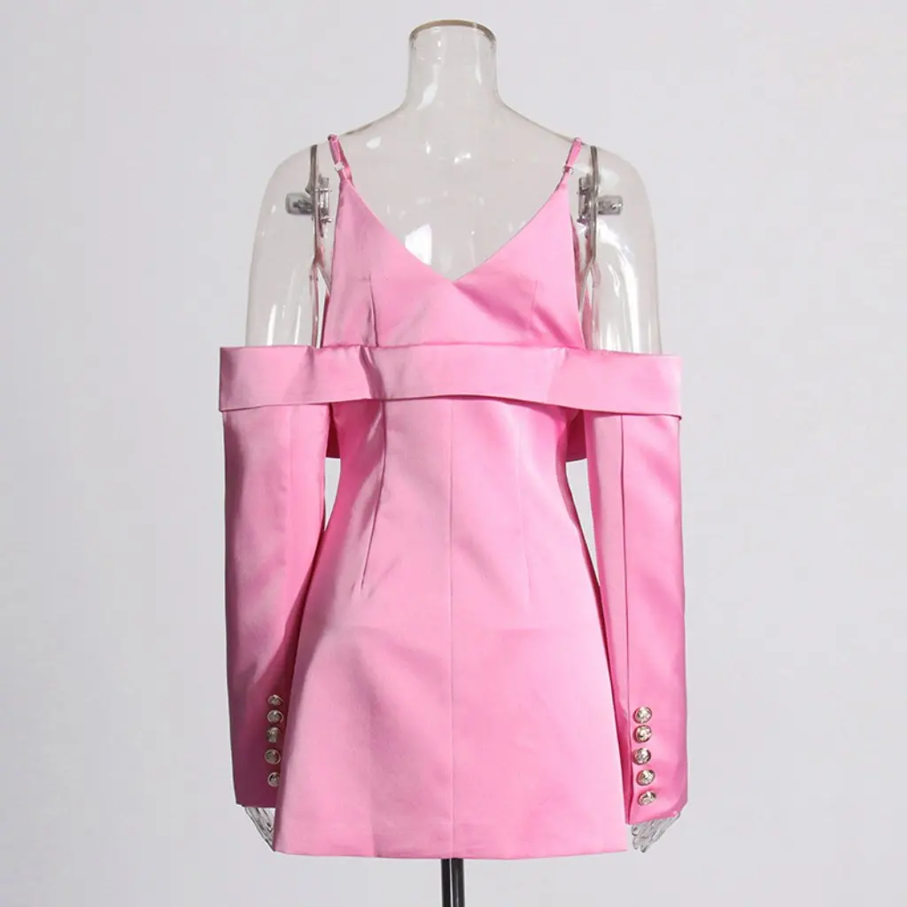 Dames sexy trendy off-shoulder roze jas zomer hol ontwerp volwassen pak stijl top voor dames