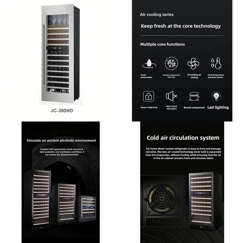 Dual Temperature Display Air Cooling Glass Door Freezer Single Door Double Glazed Wine Cabinet Dual Refrigeration for Home