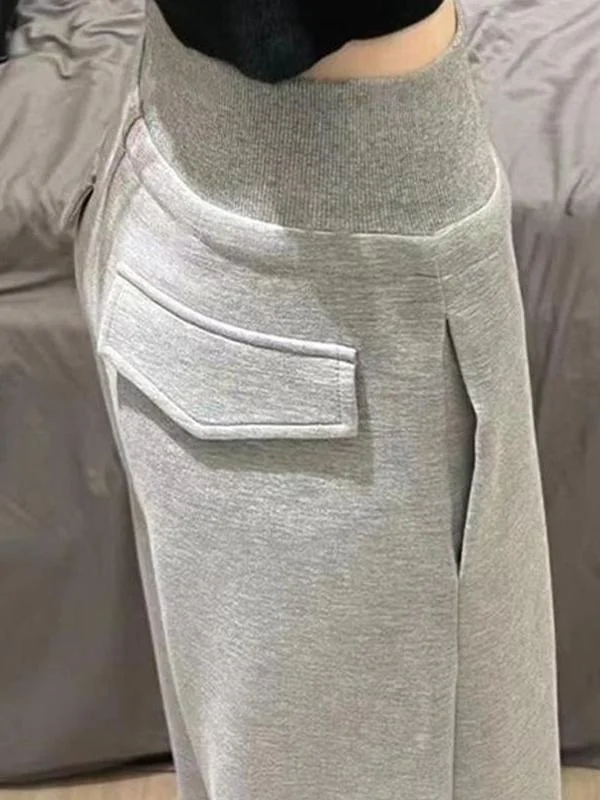 

Loose Fit Casual Sports Pants Women's plus Size Grey Elastic Waist Autumn Winter Straight Leg Walking Trousers Comfortable Lo...