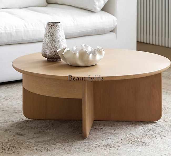 Cream Style Ash Tea Table Living Room Home Misty Style Small Apartment Log Small round Side Table