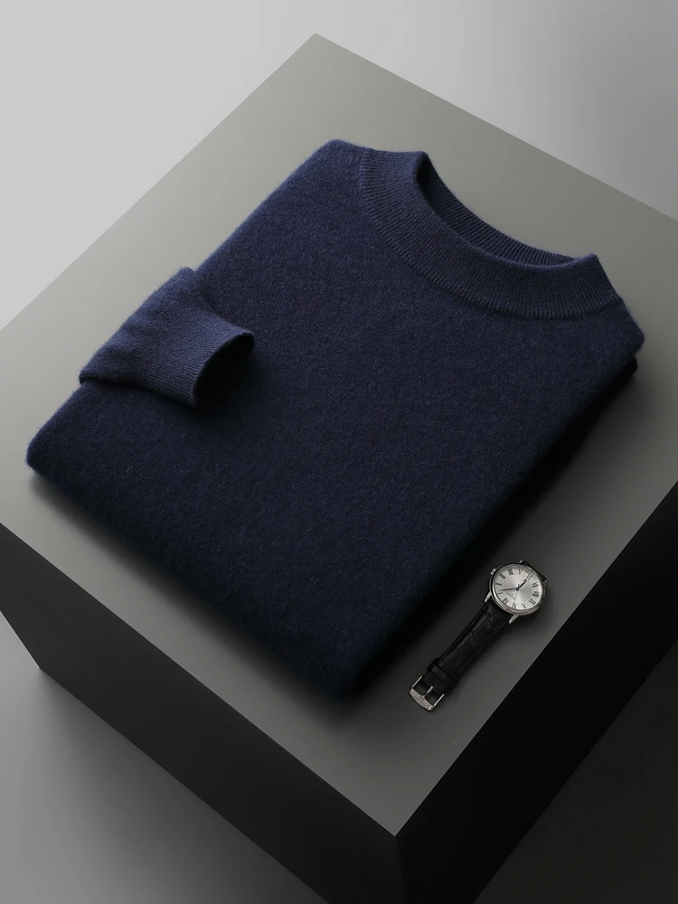 Basic Autumn Winter Men 's Sweater 100% Merino Wool Mock Neck Knitwear Casual Smart Pullover Long Sleeve Clothing Top Man Jersey