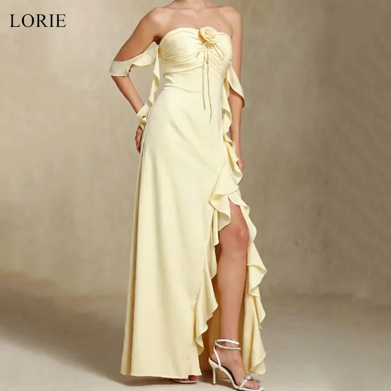 LORIE-vestidos de fiesta de flores, sin tirantes, con abertura lateral, plisados, vestido de fiesta de playa, volantes, corte en A, vestidos de graduación personalizados