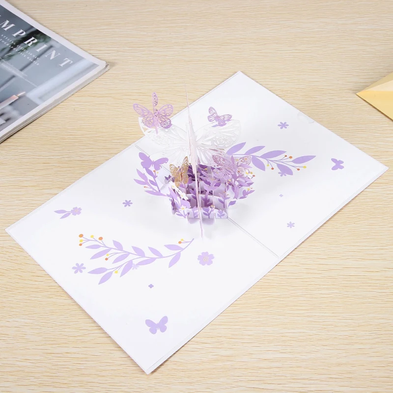 Top-Purple Butterfly Birthday Popup Card, Butterfly Flower Basket 3D Greeting Cards For Women Girl Daughter, Mothers Day