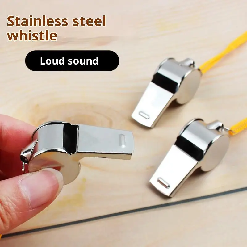 

{MX} 2Pcs Stainless Steel Sports Whistle With Lanyard Outdoor Survival Emergency Super Loud Whistle Camping Portable EDC Tools