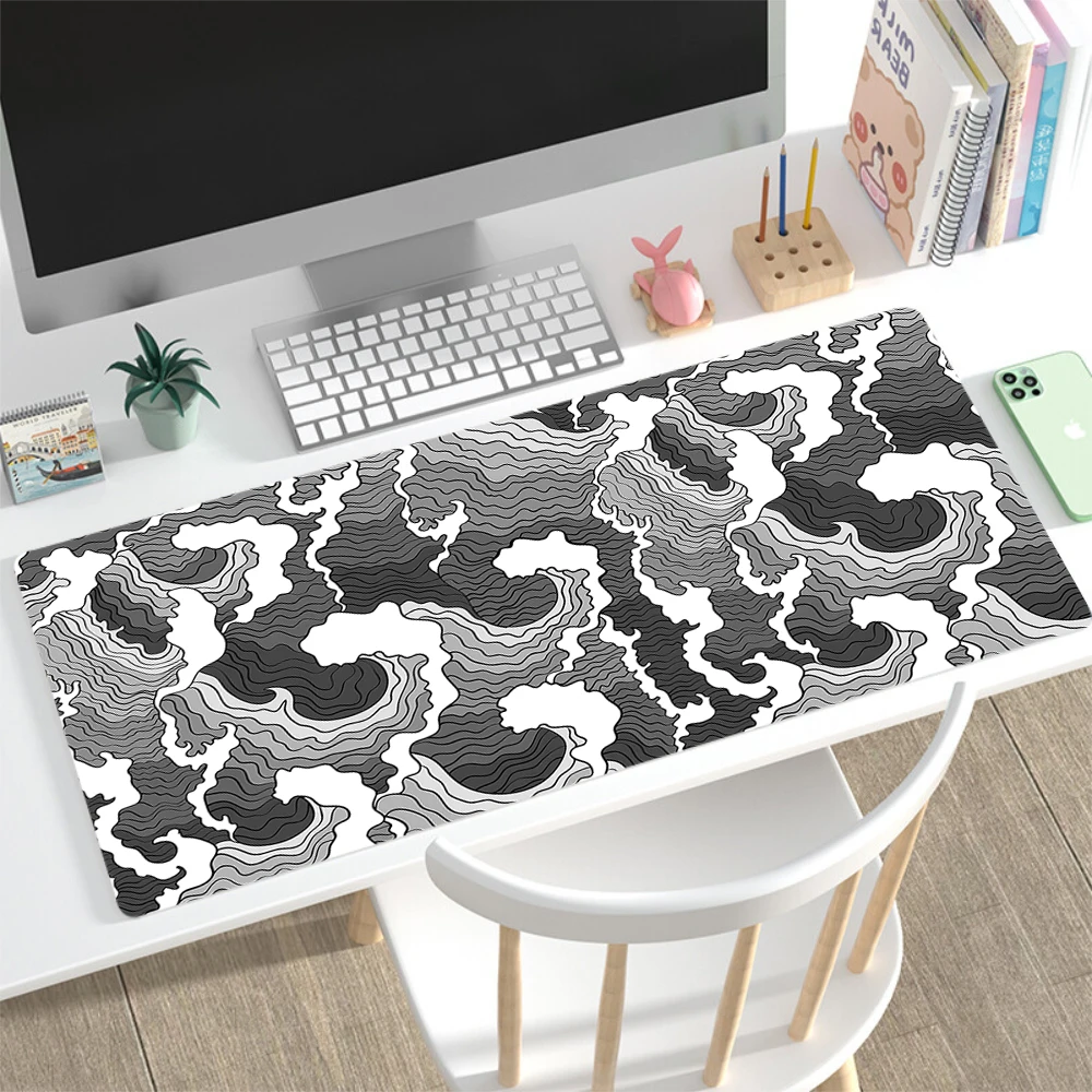 Mouse Pad Sea Wave Big Mice Pad PC Keyboard and Non-Slip Super Large Computer Rubber Table Mat Surfing and Black Gaming Deskmat