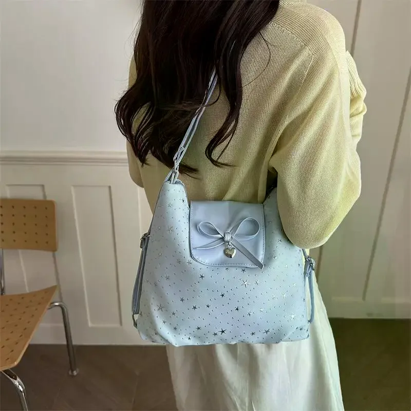 Cute Korean Polka Dot  Tote Bag Lightweight Portable Handbag for Girls School Daily Commute