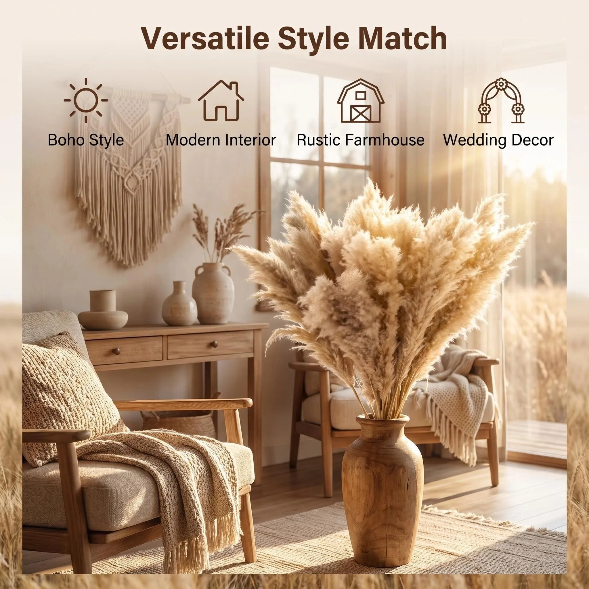 16 Stems 40in Pampas Grass Natural Dried Fluffy Plumes Decorative Stems Bouquet For Wedding Party Halloween Boho Rustic Farmhouse Home Decoration Fall Autumn Interior Decor Floor Vase Tall Large - view 6