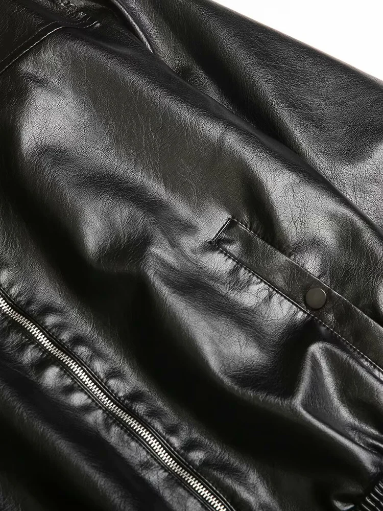 Primavera 2025 Nuovo Retro Ecopelle Jaet Street Sle da donna Loose Fit Lungo Sve Chiusura con cerniera Cappotto pilota Capispalla alla moda