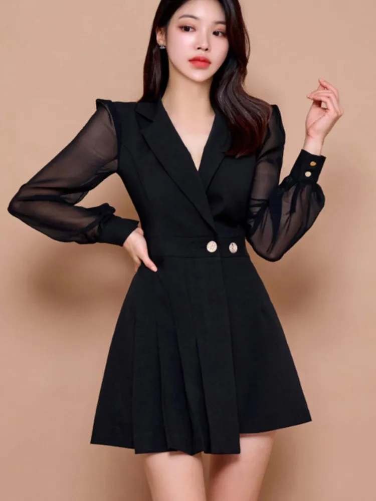 

Spring Ladies Work Style Formal Short Dresses New Women Clothes Elegant Office Commute Long Sleeve Slim Mini Dress Mujer Vestido