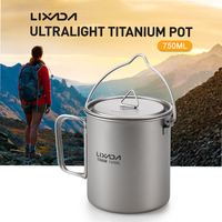 Ultralight 750ml Titanium Pot Portable Titanium Water Mug Cup with Lid and Foldable Handle Outdoor Camping Cooking Picnic