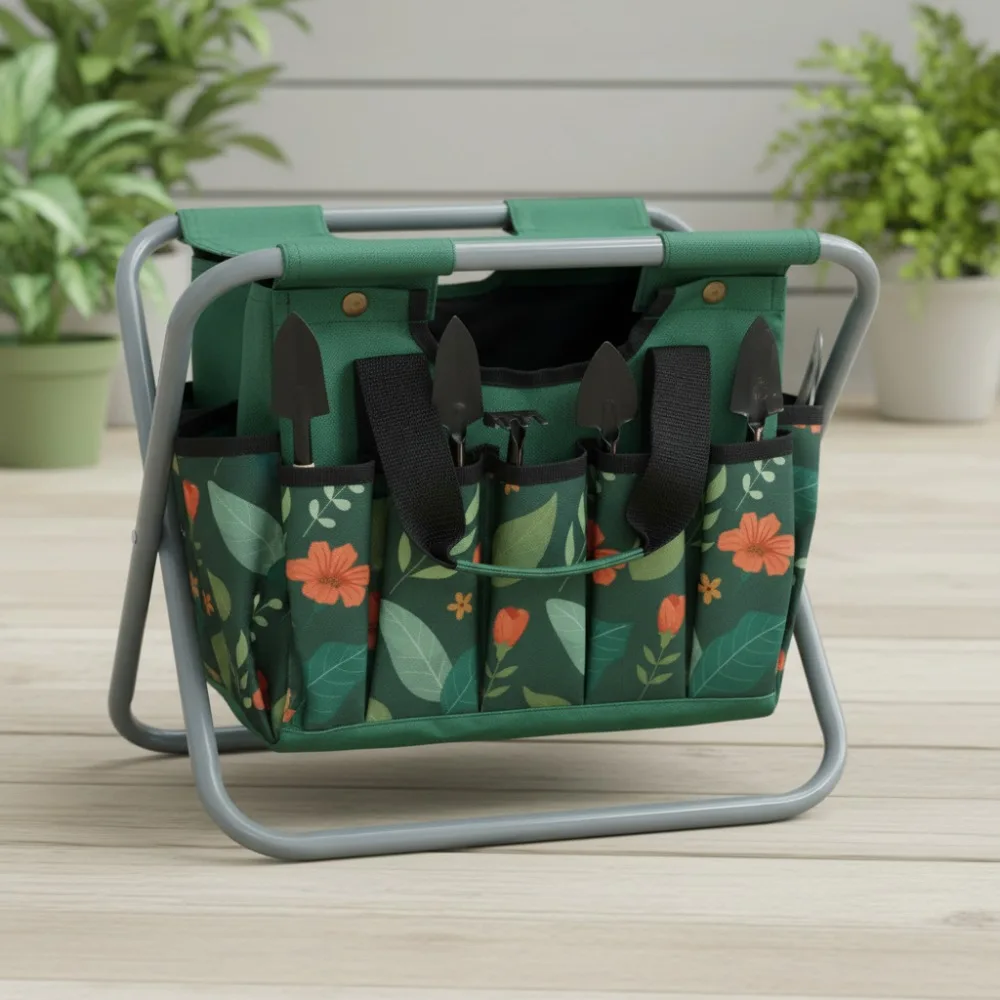 

Foldable Garden Stool with Detachable Storage Bag, Portable Outdoor Chair for Gardening Camping Fishing Adults