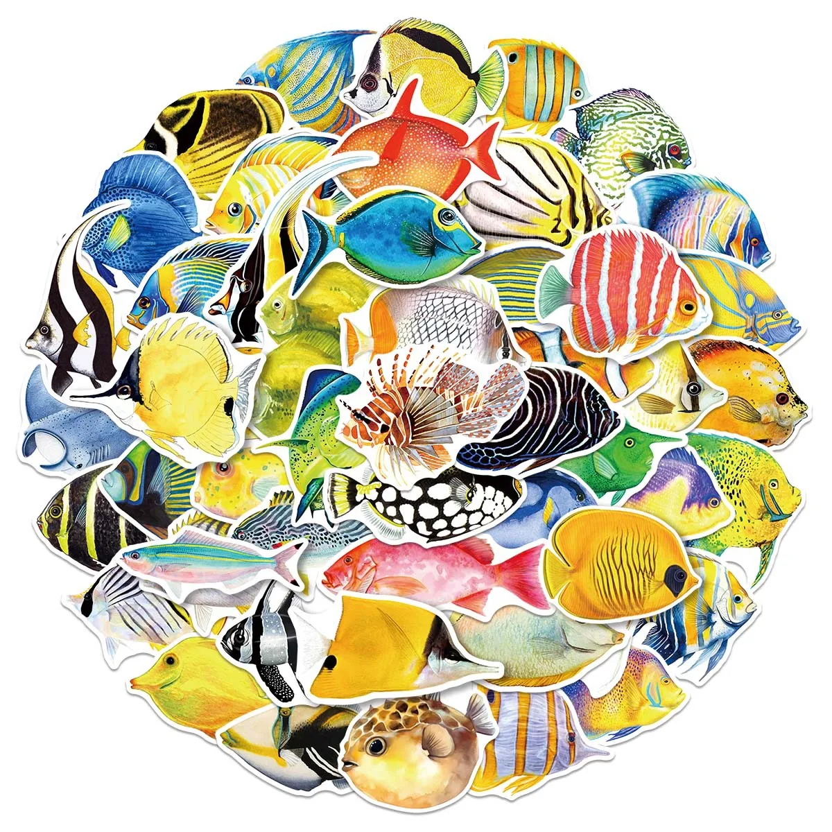 50-Pack Watercolor Sea Fish Ocean Animals Doodle Stickers for Water Bottles Refrigerators Notebooks Stationery