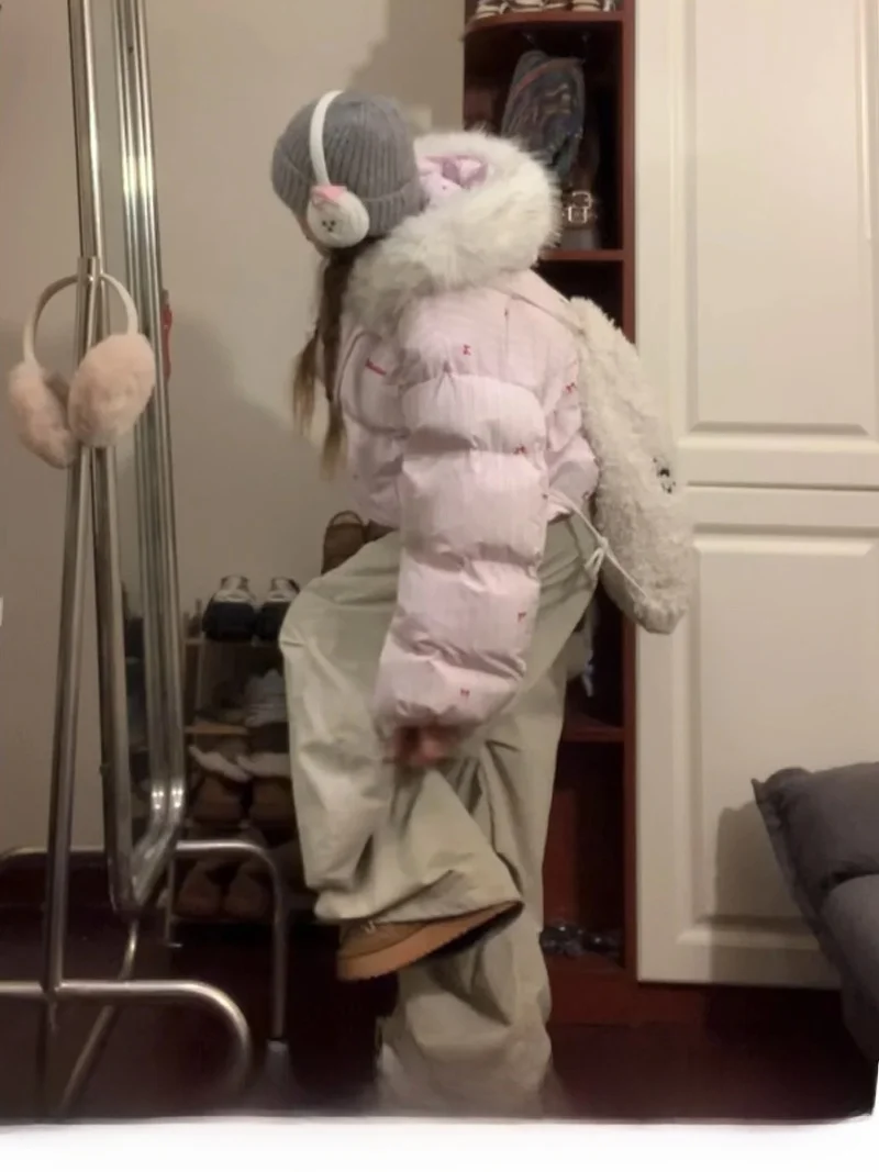 

Хлопковое пальто с капюшоном в американскую полоску, женское зимнее новое дизайнерское свободное универсальное хлопковое пальто Thiened Bread Sle, длинное свеч Zi...