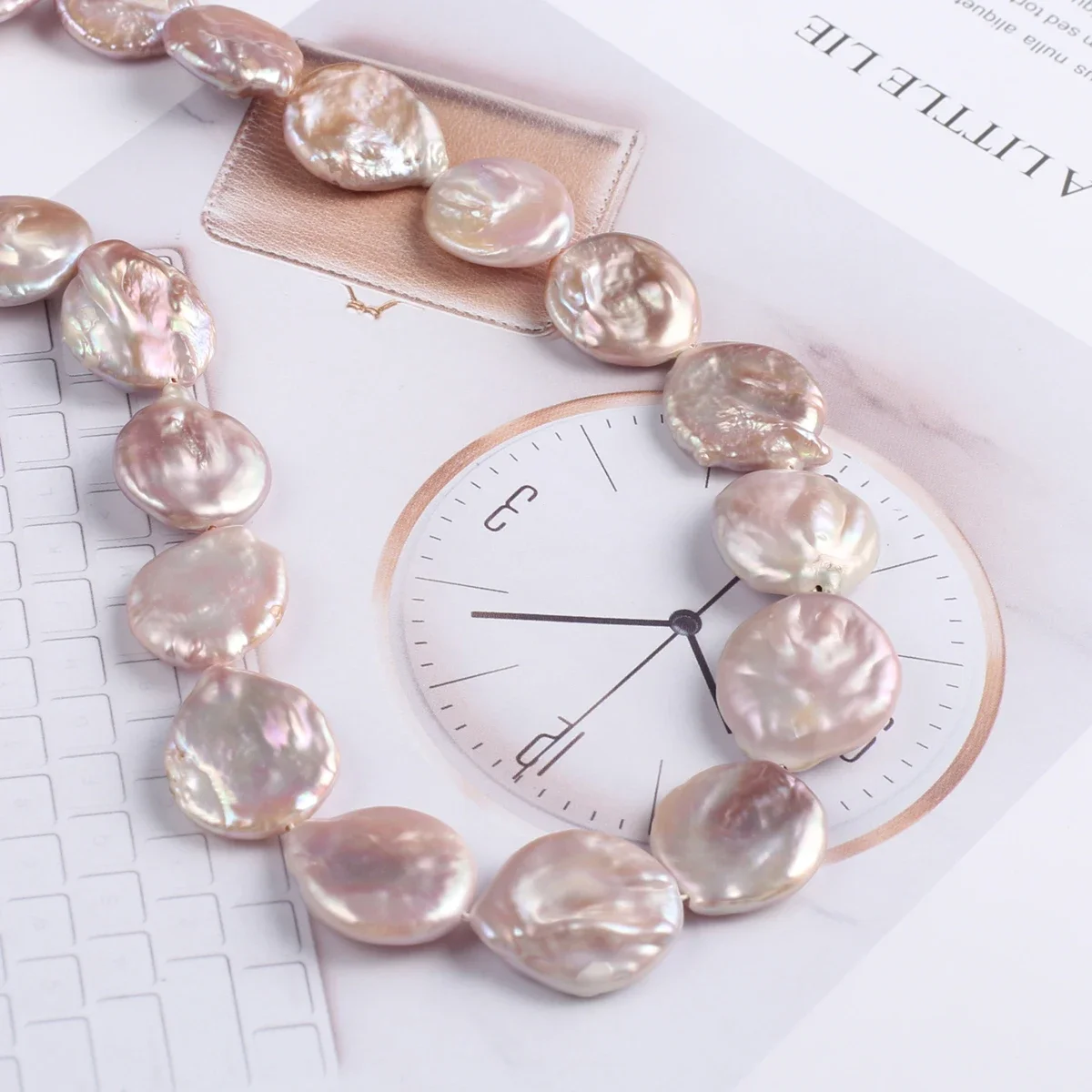 Natural Baroque Pearl Beads Button Shape Loose Purple Hole Bead for Jewelry Making Diy Women Necklace Bracelet Accessories