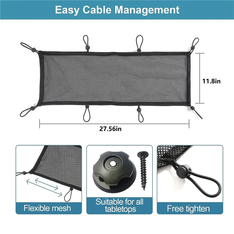 Under Desk Cable Management Net, Under Table Cord Management Mesh Organizer Flexible Wire Hiders 70x30cm