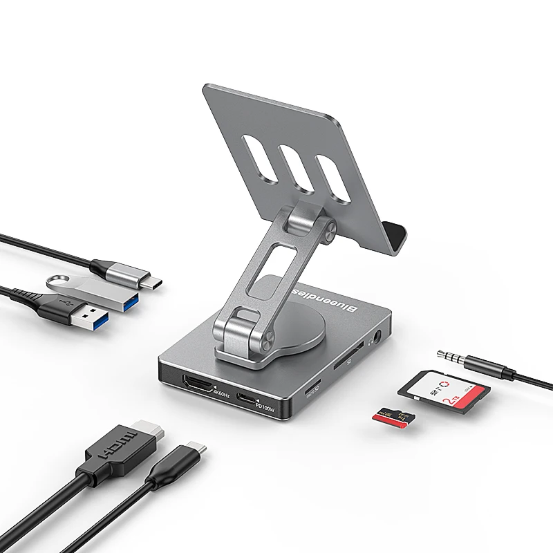 حامل هاتف 2 في 1 ومحور USB C مع المضيف/USB3.0/USB2.0/HDMI 4K 60HZ/SD/TF 3.5 ملم صوت/PD 100 وات متوافق مع الهواتف والمفتاح #2