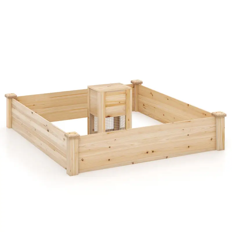 

49 x 49 x 10 Inch Raised Garden Bed with Compost Bin and Open-ended Bottom-Natural