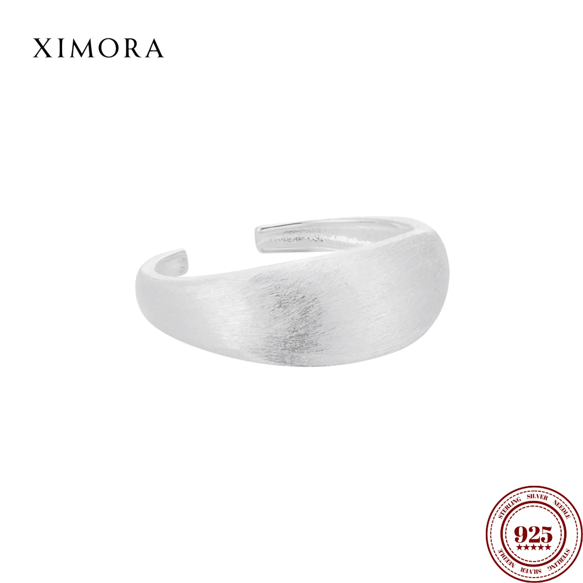 

XIMORA S925 Sterling Silver Matte Brushed Open Ring Classic Versatile Plain Band Minimalist Basic Wide Band Ring for Women