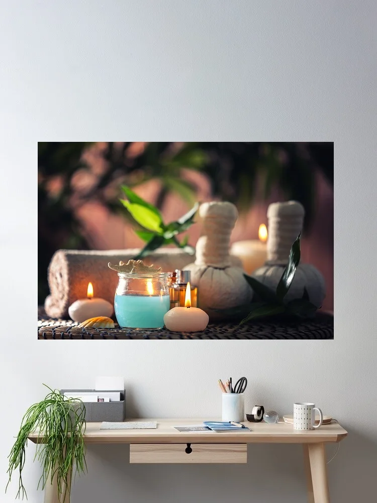 Spa Serenity: Man-Made Candle Still Life with Soothing Depth Art Print Canvas Poster, Living Room Decor, Home Wall Picture