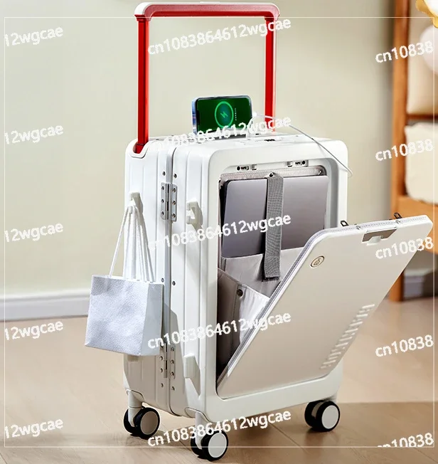 20-inch female luggage case 2024 new small and wide pull rod male password travel boarding box with front open suitcase.