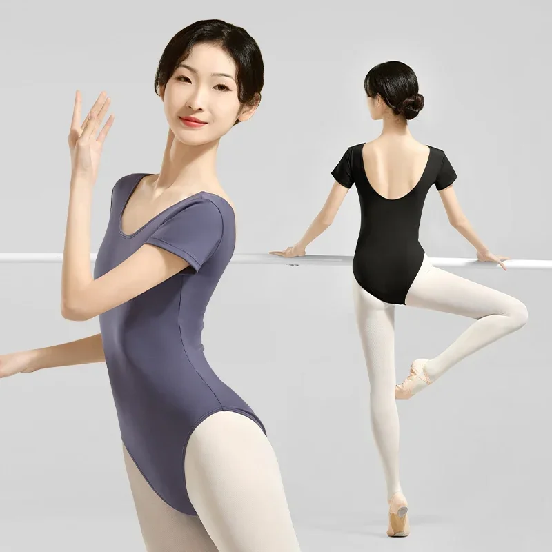 

Ballet Leotards for Women Gymnastics Ballerina Dance Bodysuits Nylon Short Sleeve Round Neck Dance Leotards Adult Swimsuit