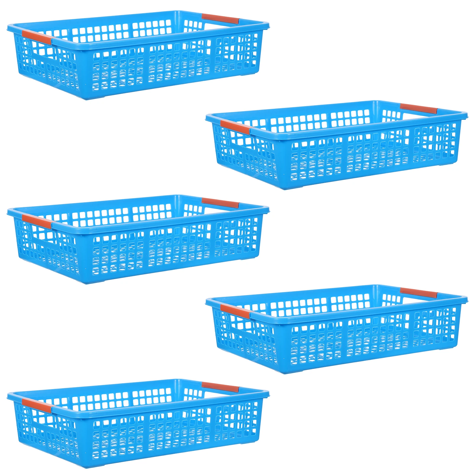 

5Pcs Plastic Storage Basket Blue Multi-Purpose Stackable Organizer for Classroom Home Office Desktop Storage of A4 Papers Snacks